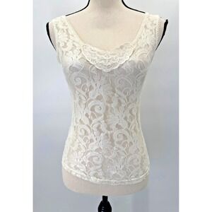 All Over Lace Ivory Cami Crochet Tank Top Large Layers Coquette Coastal Beach